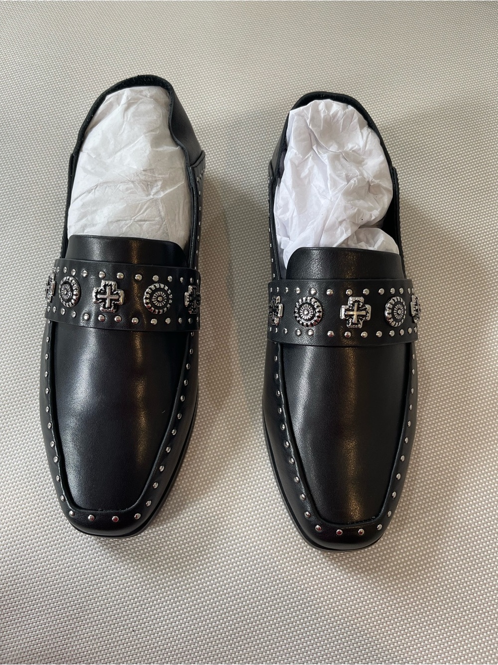 Sol Sana Black Studded Leather Loafers